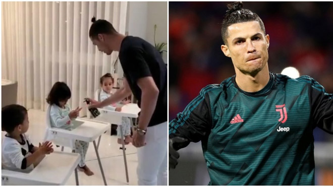 Ronaldo ân cần dạy các con của mình rửa tay sát khuẩn để phòng dịch bệnh