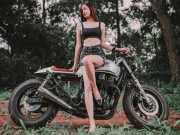 Thế giới xe - Hot girl Việt duyên dáng bên Honda CB750 độ Cafe Racer