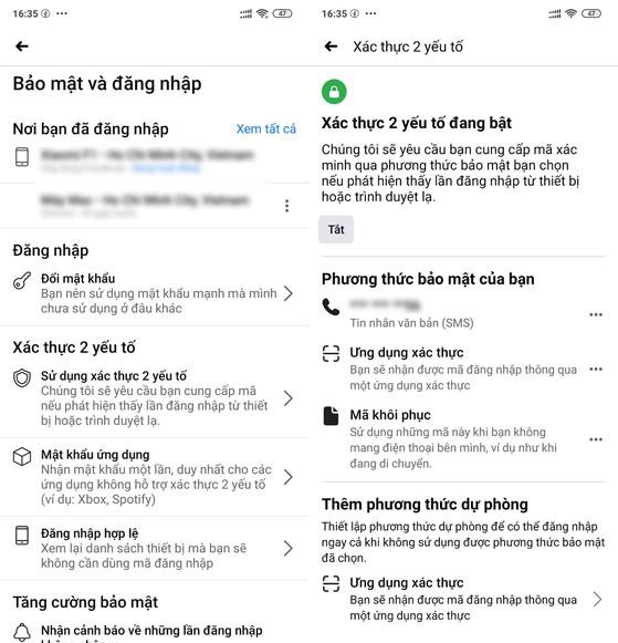 Kích hoạt tính năng xác thực 2 yếu tố để đảm bảo an toàn cho tài khoản Facebook. Ảnh: MINH HOÀNG