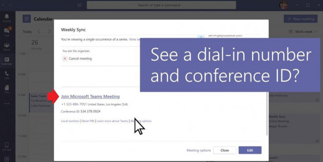 Kiểm tra thông tin cuộc họp trước khi bấm "Join Microsoft Teams Meeting".