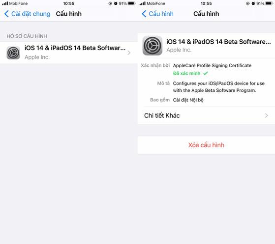 Xóa các profile (hồ sơ) lạ trên iPhone (nếu có). Ảnh: MINH HOÀNG