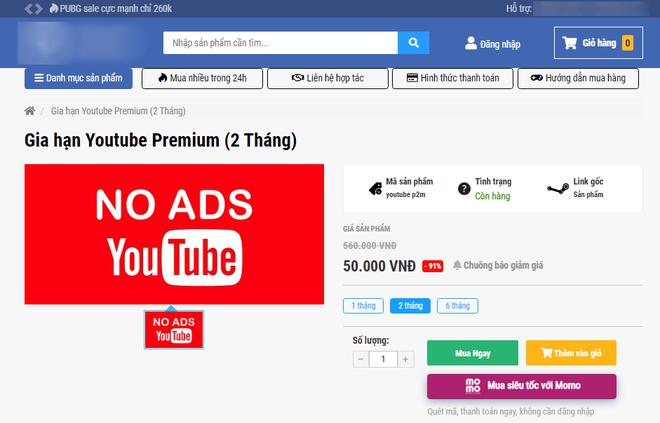 Giá mua YouTube Premium lậu chỉ bằng 1/11 giá gốc được bán tại Mỹ. Ảnh: Minh Khánh.