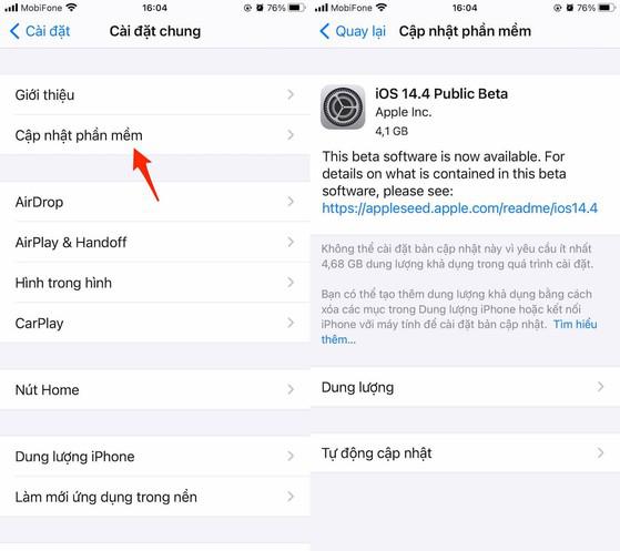 Cập nhật phần mềm trên iPhone, iPad. Ảnh: MINH HOÀNG