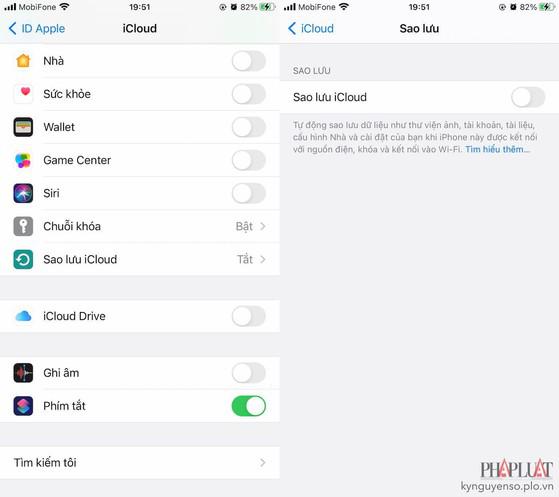 Cách sao lưu dữ liệu lên iCloud. Ảnh: MINH HOÀNG 2. Tắt Bluetooth