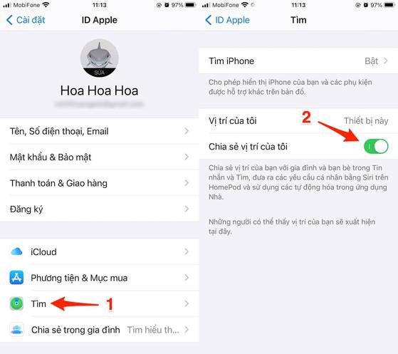 Cách tắt tính năng chia sẻ vị trí với bạn bè thông qua tính năng Find my (tìm). Ảnh: MINH HOÀNG