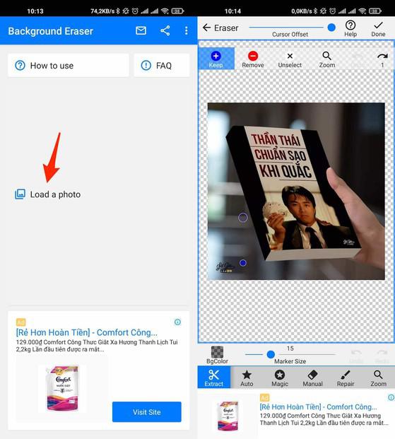 Tách nền bằng Background Eraser. Ảnh: MINH HOÀNG