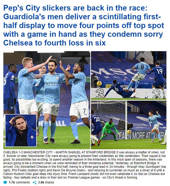 Daily Mail thất vọng với HLV Frank Lampard và các học trò