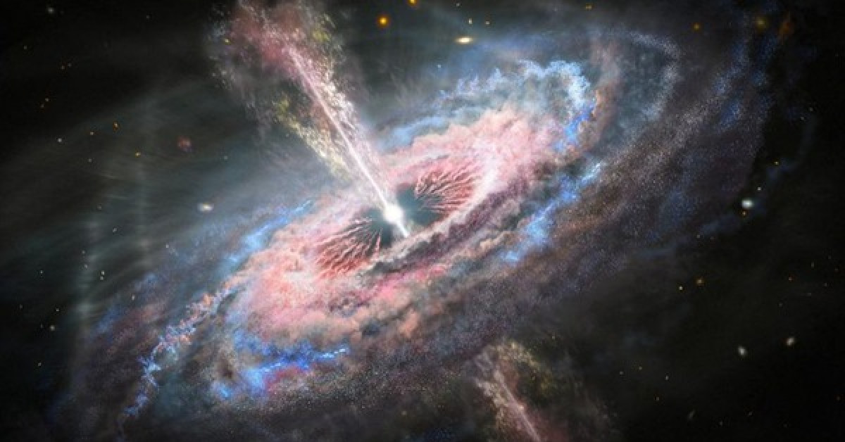 Hỉnh ảnh mô tả một thiên hà xa xôi với trái tim là một quasar "quái vật" - Ảnh: NASA/ESA/STScI