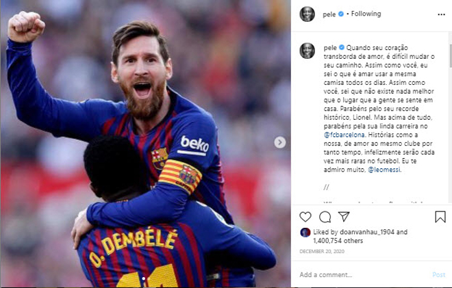 Pele gửi lời chúc mừng tới Messi