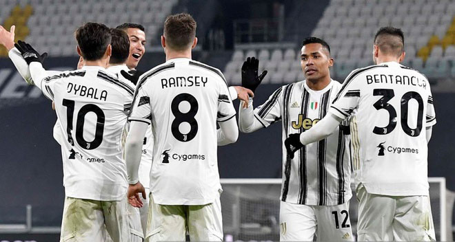 Hậu vệ trái Alex Sandro (thứ 2 từ phải sang) mắc Covid-19 khiến các đồng đội ở Juventus lo sốt vó