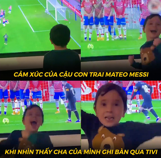 Cảm xúc của cậu con trai tinh nghịch khi chứng kiến Messi ghi bàn.