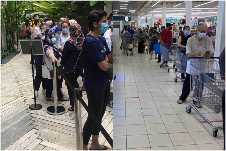 Người dân Malaysia đổ xô đến các siêu thị để mua đồ tích trữ (Nguồn: Straitstimes)