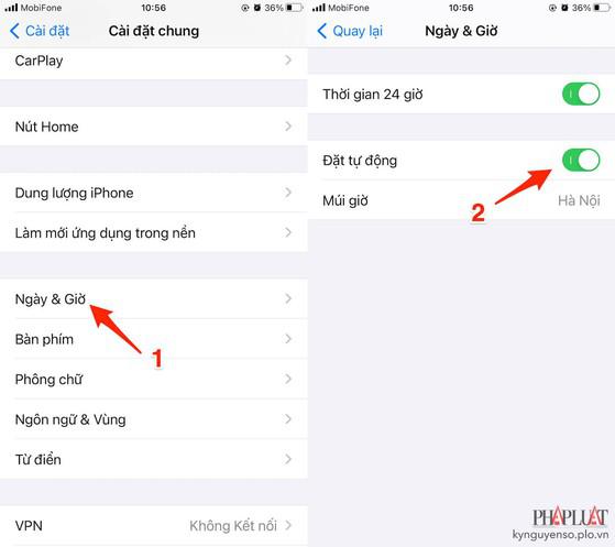 Thiết lập ngày giờ tự động trên iPhone. Ảnh: MINH HOÀNG