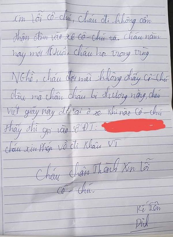 Lời xin lỗi đáng yêu mà nam sinh 16 tuổi gửi lại cho chủ xe.