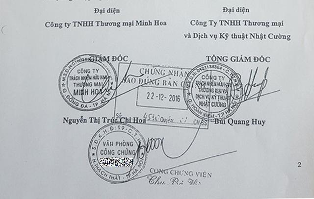 Biên bản nghiệm thu, xác nhận hoàn thành hợp đồng giữa Công ty Minh Hoa và Công ty Nhật Cường.