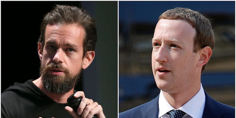 Giám đốc điều hành Twitter - Jack Dorsey và giám đốc điều hành Facebook - Mark Zucherberg (Nguồn: BI)