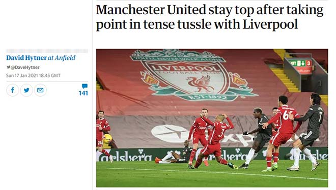 David Hytner của The Guardian đánh giá thấp cơ hội vô địch của MU sau khi chứng kiến trận hòa Liverpool