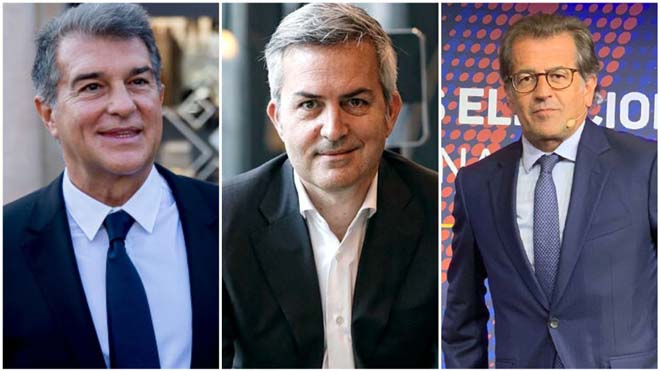 Laporta, Victor Font, Antoni Freixa (lần lượt từ trái sang) là những ứng viên đua Chủ tịch Barca