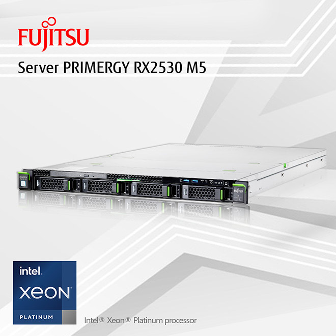 Máy chủ gọn nhẹ 1U Fujitsu PRIMERGY RX2530 M5 với bộ xử lý Intel® Xeon® Scalable processor: Tiết kiệm không gian cho hệ thống hạ tầng