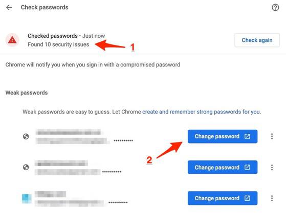 Google Chrome tự động cảnh báo các tài khoản có mật khẩu yếu hoặc bị rò rỉ. Ảnh: MINH HOÀNG