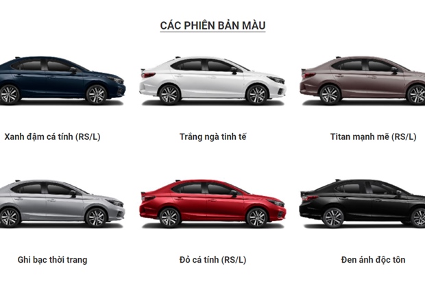 Các màu sơn của Honda City 2021