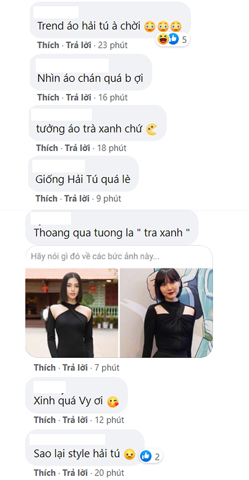 Ngay lập tức, những bình luận về trang phục giống Hải Tú xuất hiện tràn lan dưới ảnh của Tiểu Vy.