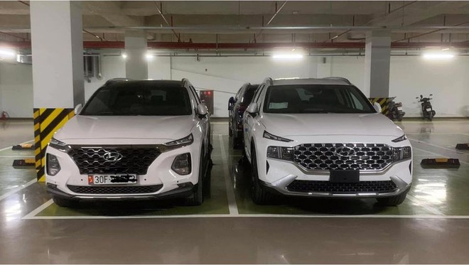 Hyundai Santa Fe 2021 đậu trong một hầm xe tại Hà Nội