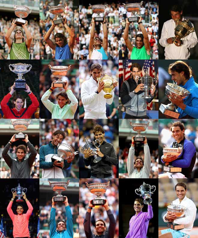 20 Grand Slam đánh đơn mà Nadal đã chinh phục thành công trong sự nghiệp lẫy lừng của anh&nbsp;
