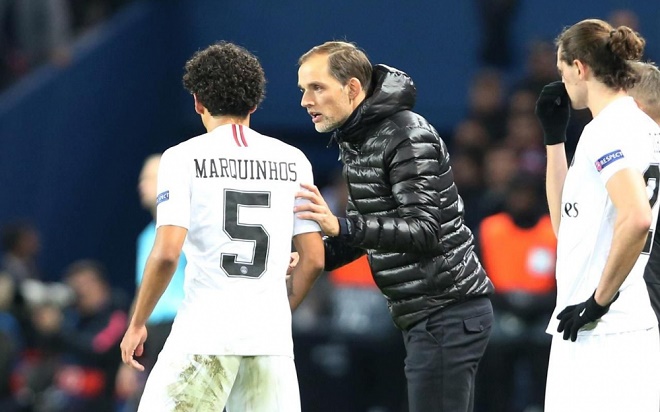 HLV Tuchel và Marquinhos tại PSG