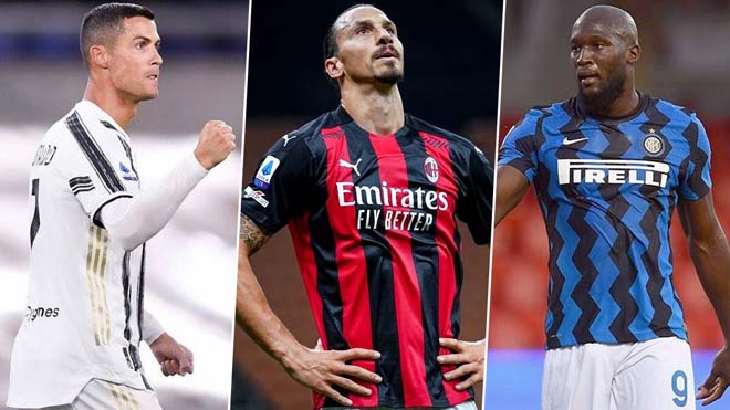 Lukaku (ngoài cùng bên phải) có thể vượt qua cả Ronaldo lẫn Ibrahimovic trong cuộc đua Vua phá lưới Serie A