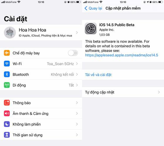 Cách cập nhật iPhone lên phiên bản iOS 14.5 beta. Ảnh: MINH HOÀNG