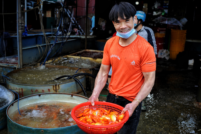 Anh Vũ Văn Mai, thuộc hộ kinh doanh của chợ cá Yên Sở chia sẻ "Lượng cá năm nay anh nhập ít hơn nhiều so với năm ngoái và năm kia nên giá thành lên cao. Giảm hơn khoảng 5, 7 tấn cá. Chính vì thế giá cá đội lên 300.000 đồng/kg loại đẹp, loại thường tầm 180.000 đồng/kg . Mọi năm loại thường khoảng 80.000 đồng/kg, loại đẹp thì 120.000 đồng/kg".