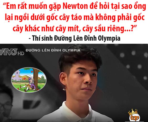 Nam sinh Olympia khiến cả trường quay "đơ toàn tập" khi hỏi&nbsp;"Tại sao Newton lại ngồi dưới cây táo chứ không phải sầu riêng hay mít?"