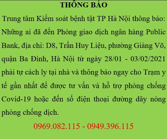 Thông báo khẩn của CDC Hà Nội