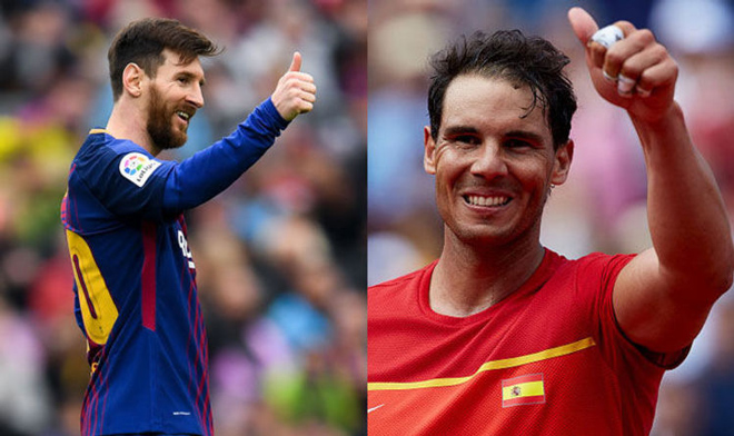 Nadal (phải) một fan ruột của Real dành những lời lẽ tốt đẹp cho Messi (trái)