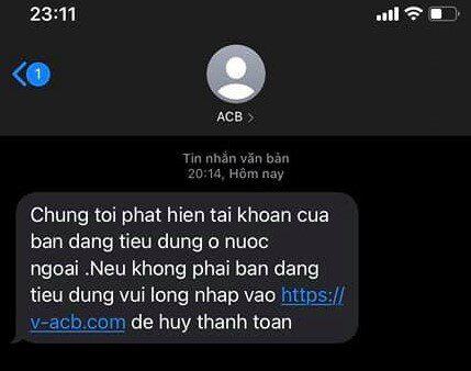 Tin nhắn giả mạo ngân hàng ACB mà anh T.Đ nhận được