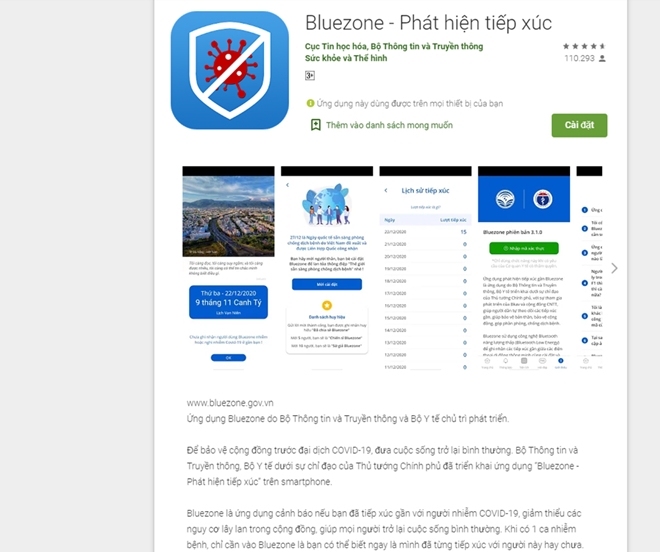 Để cài đặt ứng dụng Bluezone, người dùng có thể truy cập vào hai kho phần mềm&nbsp;Google Play (với các thiết bị sử dụng hệ điều hành Android) hoặc&nbsp;App Store&nbsp;(với các thiết bị sử dụng hệ điều hành iOS). Gõ từ khóa&nbsp;“Bluezone”&nbsp;trong mục tìm kiếm. Chọn ứng dụng&nbsp;Bluezone - Khẩu trang điện tử&nbsp;(Cục tin học hóa, Bộ Thông tin và Truyền thông) rồi cài đặt.