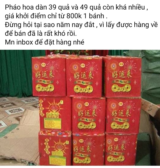 Không khó để bắt gặp những bài viết rao bán pháo hoa với đầy đủ các chủng loại trên chợ mạng. (Ảnh chụp màn hình).