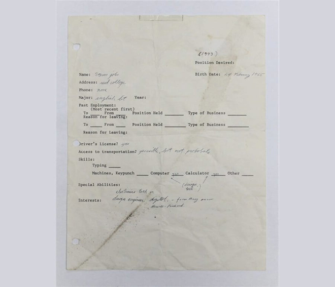 Hình ảnh về lá đơn xin việc của Steve Jobs.