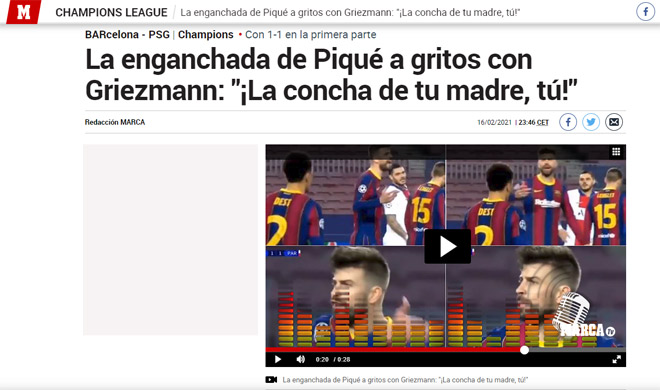 Pique nổi nóng và văng tục cãi cọ với Griezmann cuối hiệp 1&nbsp;