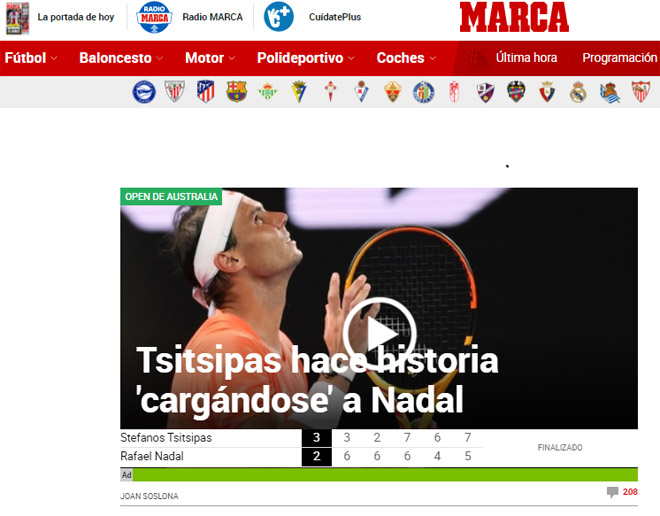 Giới truyền thông TBN và quốc tế sốc nặng vì trận thua ngược của Nadal ở tứ kết Australian Open