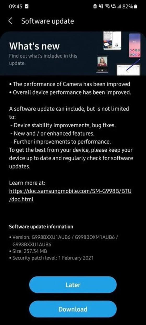 Bản cập nhật mới do Samsung vừa phát hành trong tháng 2-2021. Ảnh: XDA