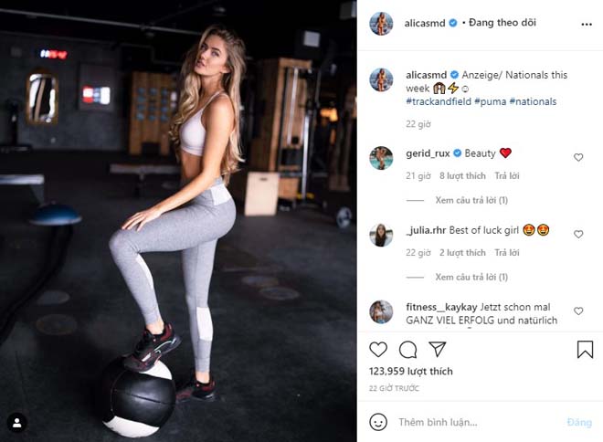 Alica Schmidt nhận được nhiều lời ngợi khen trên trang Instagram cá nhân