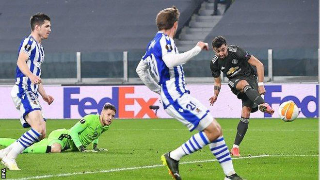 Bruno Fernandes lập cú đúp giúp MU vùi dập Real Sociedad 4-0 ở Turin (Italia)