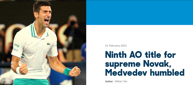 Trang chủ của Australian Open ca ngợi màn trình diễn của Novak Djokovic