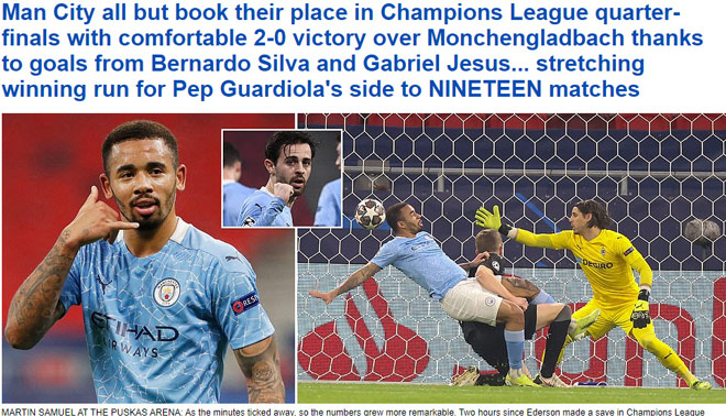 Tờ Daily Mail ca ngợi màn trình diễn của Man City nhưng cho rằng thầy trò Pep Guardiola có thể thắng 10-0