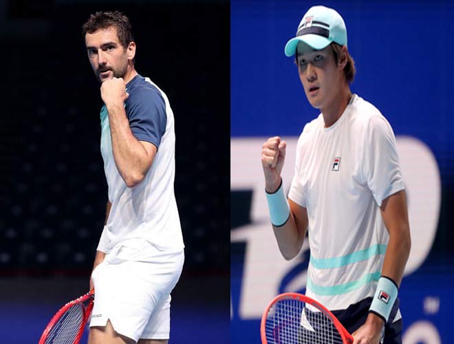 Cựu vô địch Grand Slam Marin Cilic (trái)&nbsp;trải qua 3 set vất vả trước Kwon Soon-woo