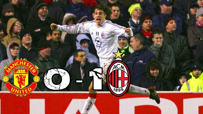 Crespo ghi bàn ở cả 2 lượt trận giúp Milan thắng MU cùng tỷ số 1-0 tại vòng 1/8 Champions League mùa giải 2004/05