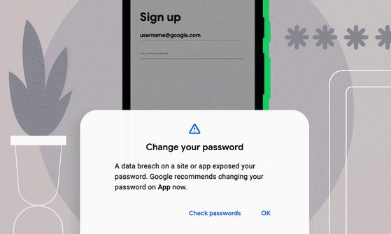 Cảnh báo mật khẩu bị rò rỉ. Ảnh: Google
