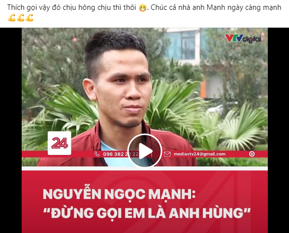 Đen Vâu bình luận hóm hỉnh khi anh Ngọc Mạnh khiêm tốn nói: "Đừng gọi em là anh hùng"